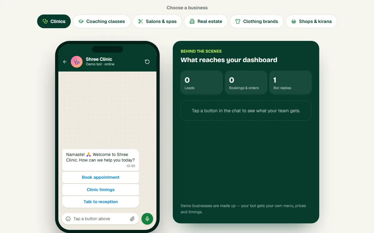 The live bot demo for a clinic